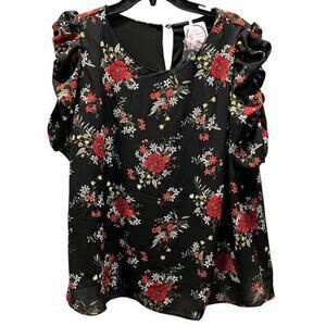 D.N.A. Couture Black sheet lined blouse floral boho whimsy NWT plus size 2X XXL